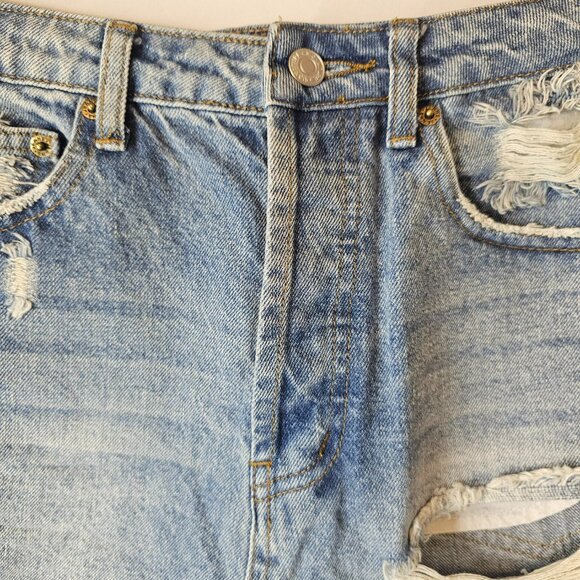 Signature 8 Blue Denim Shorts Women Distressed High Rise Button Down Size M - Picture 2 of 14